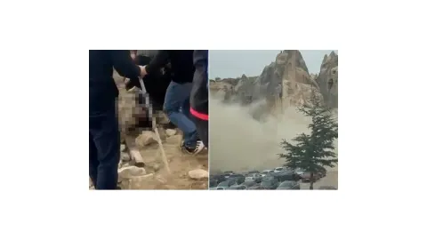 Kapadokya'da peribacası çöktü! İlk görüntüler korkunç